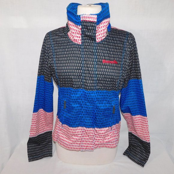 Bench Jackets & Blazers - BENCH BBQ Jacket Womens L / 10 Black Blue Pink Rare Pattern Jacket